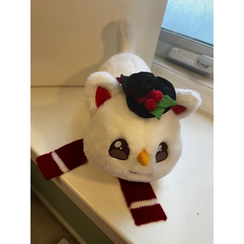 Snowman Cat Plush White Winter Holiday Kitten Soft Stuffed Animal 12 Inch